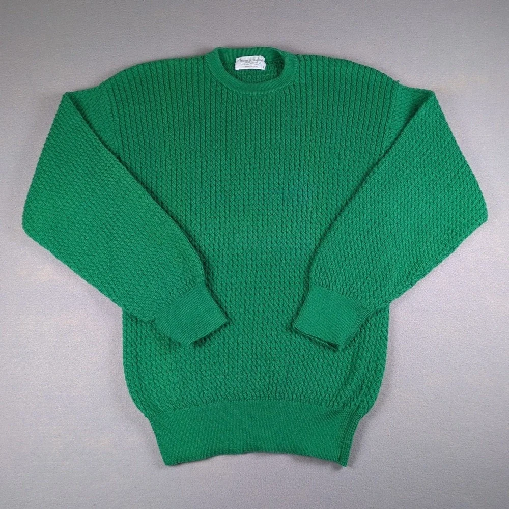Vintage Tricots St Raphel Sweater Mens Medium Green Grandpa Chunky Knit Cotton